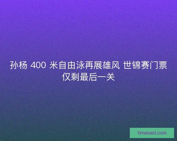 孙杨 400 米自由泳再展雄风 世锦赛门票仅剩最后一关